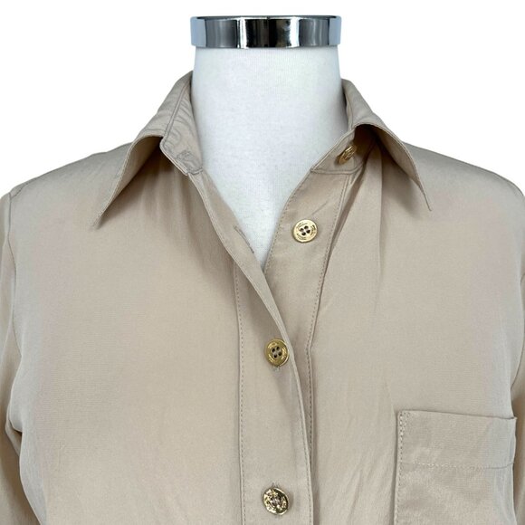 Trina Turk Helinda Silk Tie-Front Blouse Beige Tan Long Sleeve Size Small - Picture 2 of 12